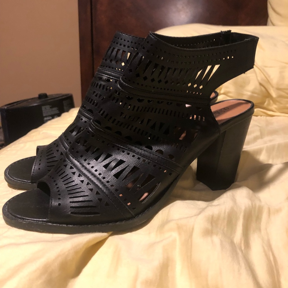 3” Black tribal open toe bootie